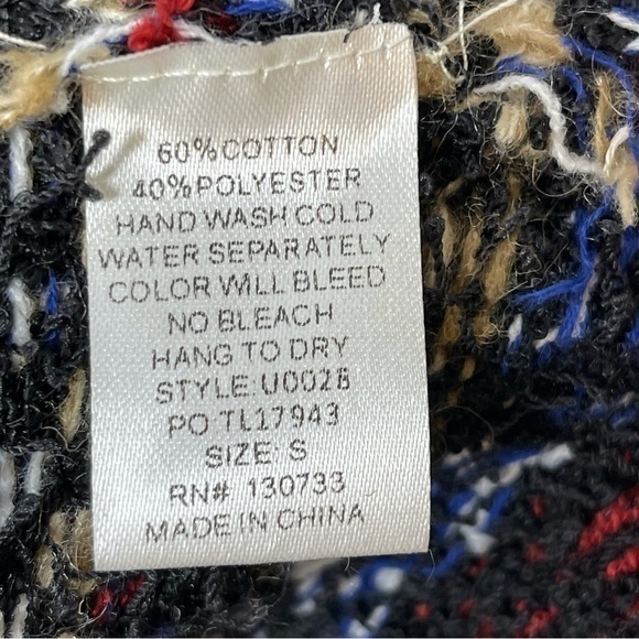 Umgee New Long Cardigan Sweater Tan W/Tribal Block design Cool Collar Sz.Small - Picture 8 of 8